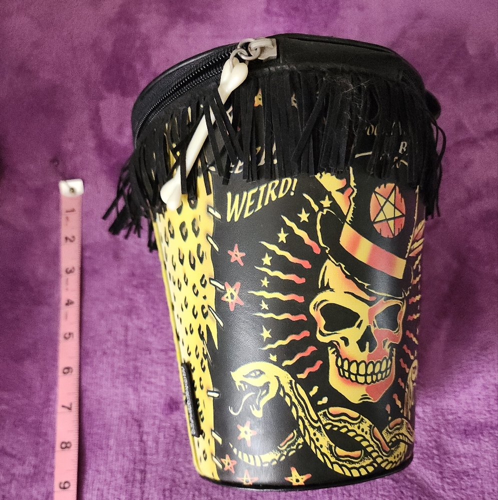 Fringe Skull and Snake Bucket Bag